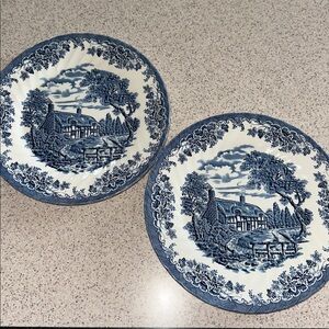 2 Churchill "The Brook Blue" dinner plates